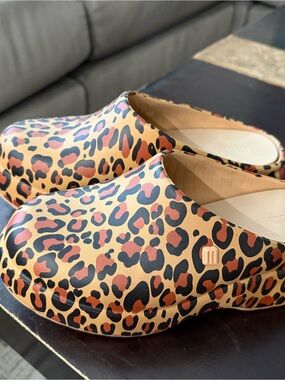 Melissa Leopard-Print Slip-On Clogs in Tan, Black, Brown